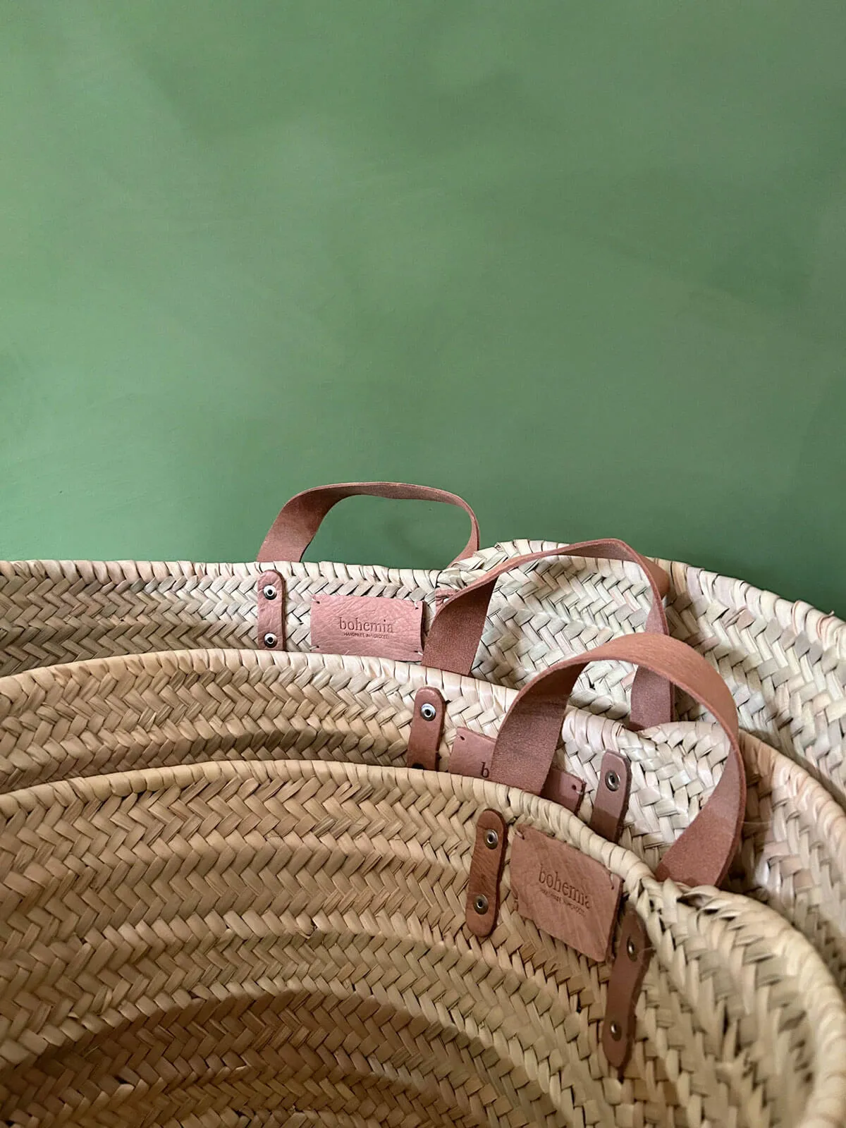 Round Leather Handle Storage Basket
