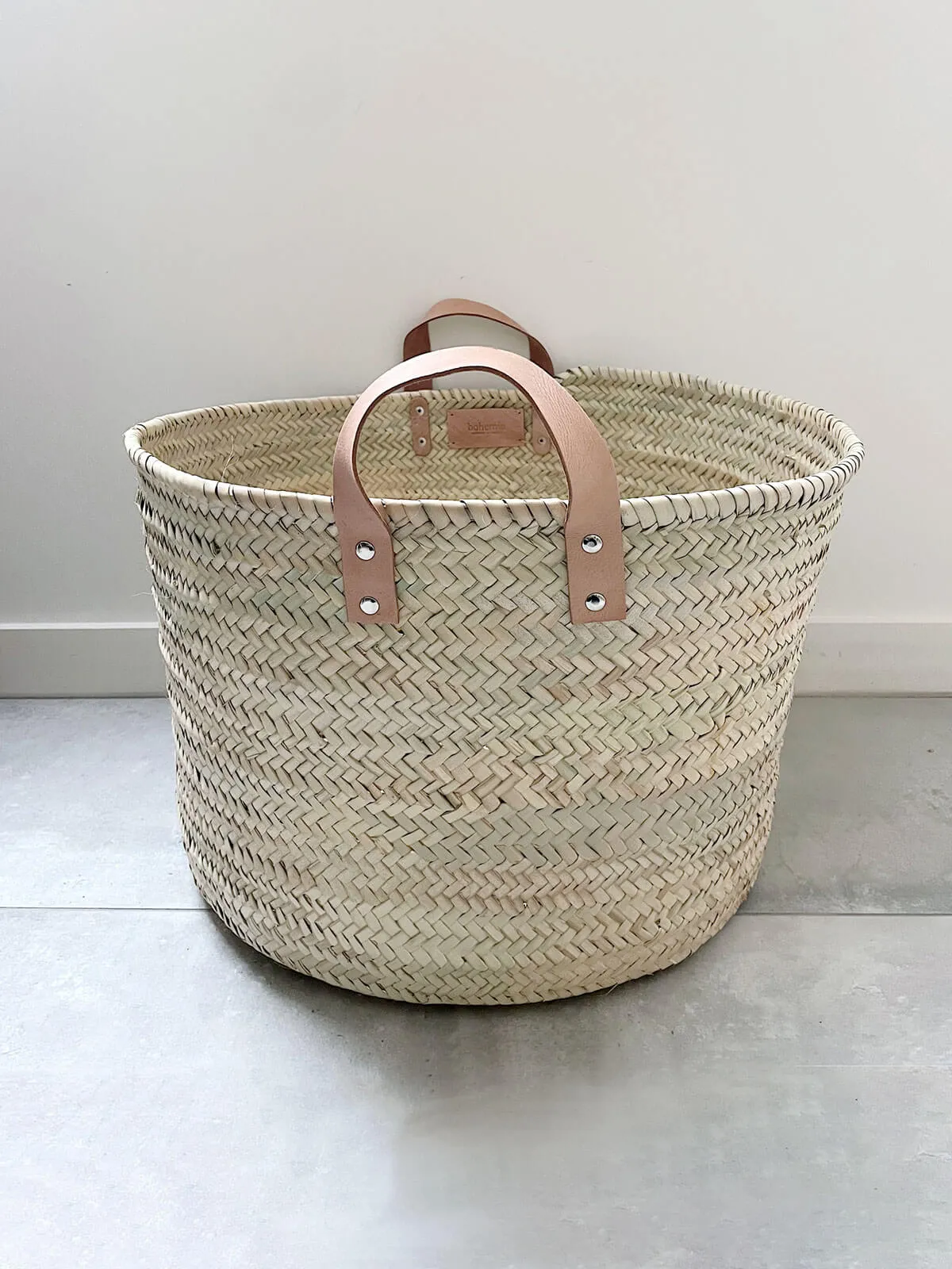 Round Leather Handle Storage Basket