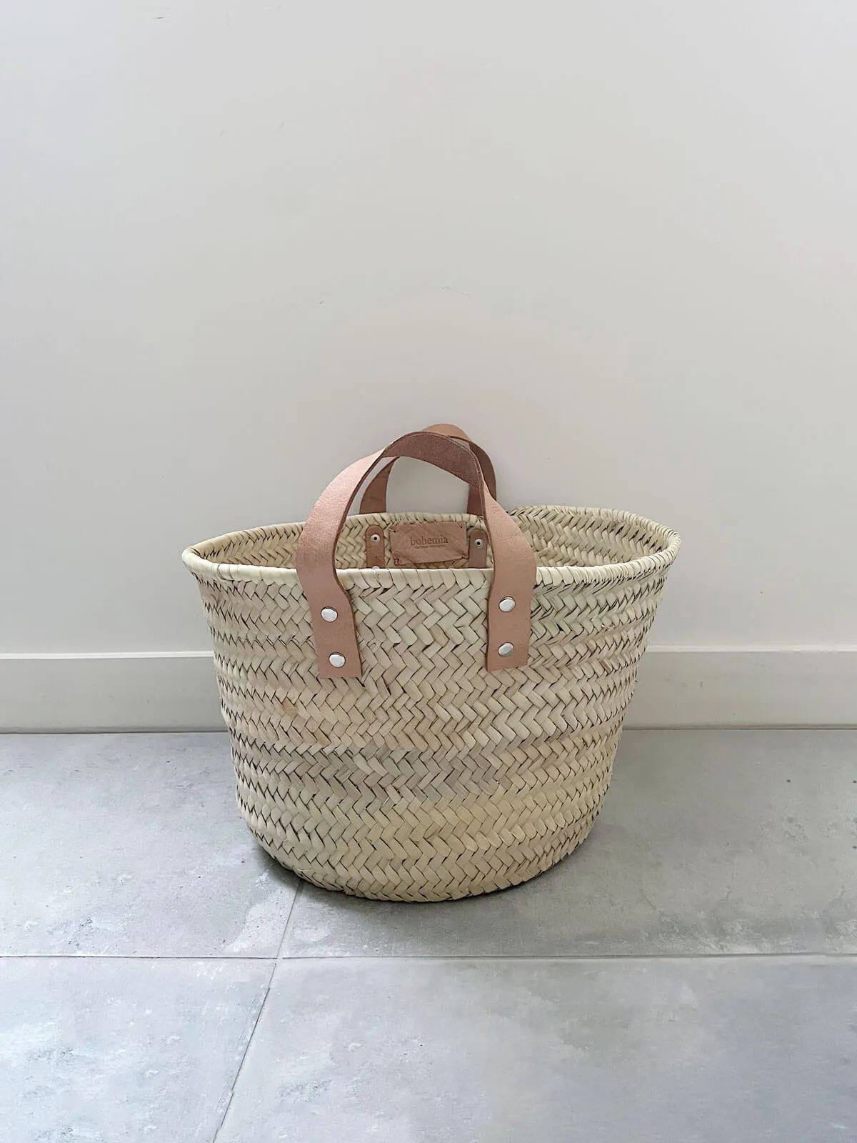 Round Leather Handle Storage Basket