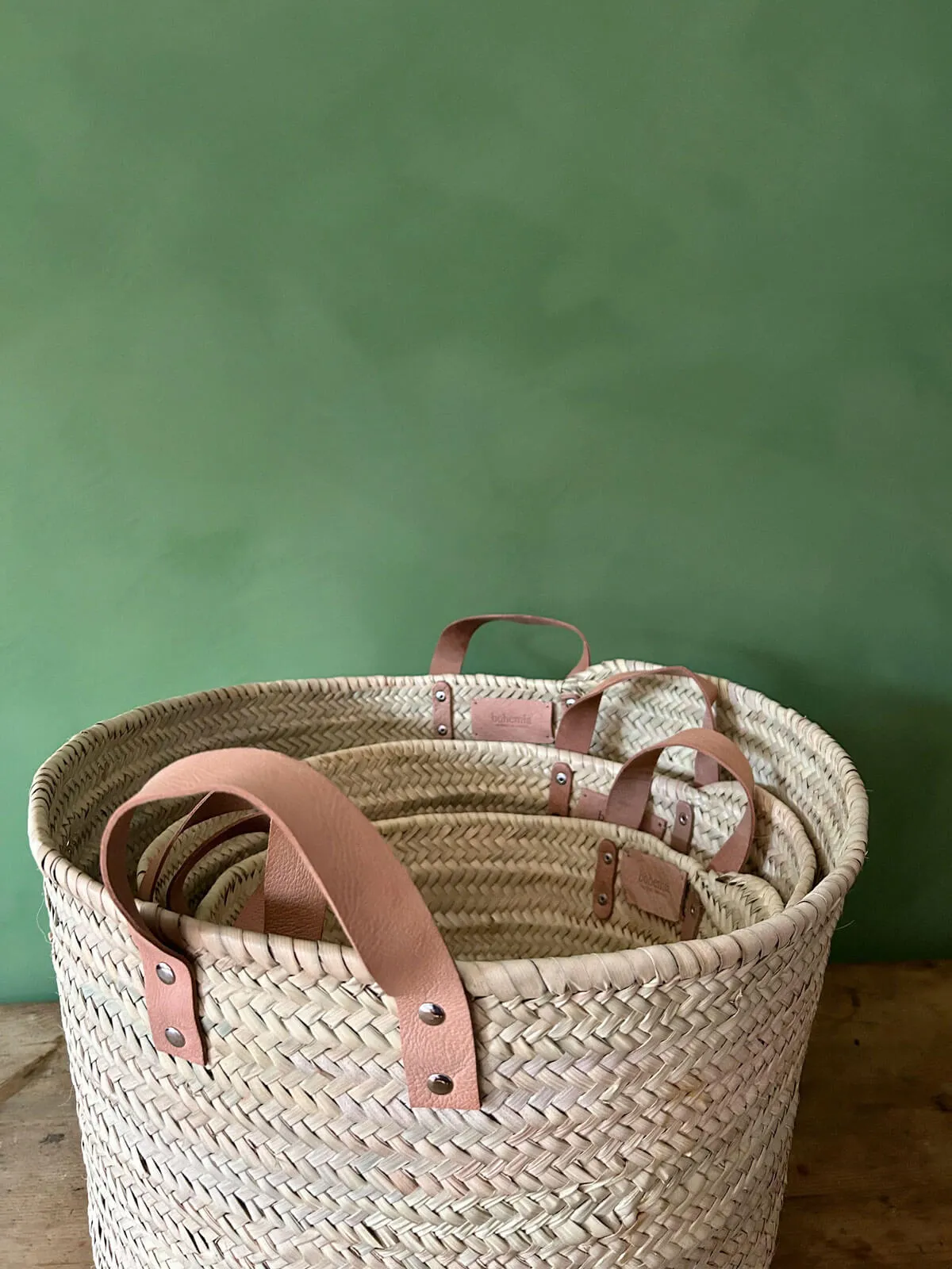 Round Leather Handle Storage Basket