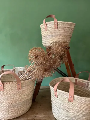 Round Leather Handle Storage Basket