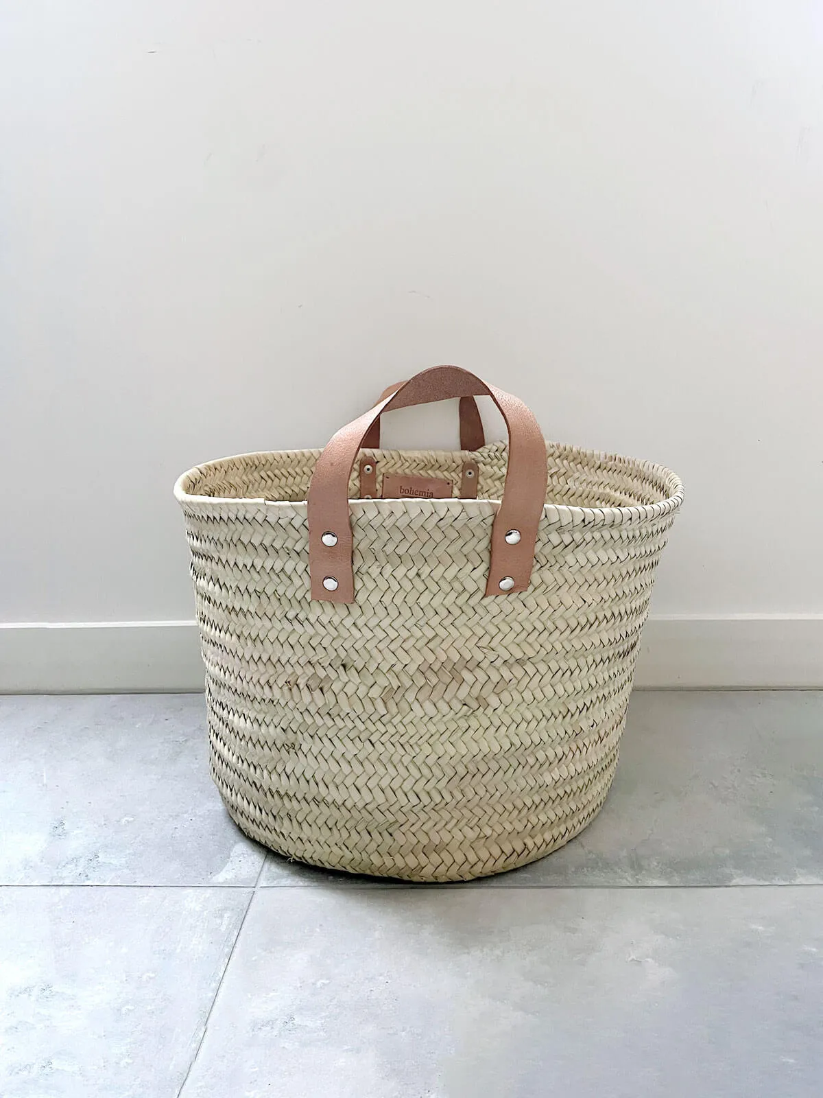 Round Leather Handle Storage Basket
