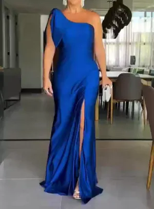 Royal Blue Simple  One Shoulder Mermaid Prom Dresses Elegant Evening Gown