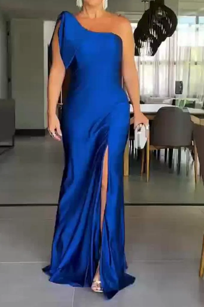 Royal Blue Simple  One Shoulder Mermaid Prom Dresses Elegant Evening Gown