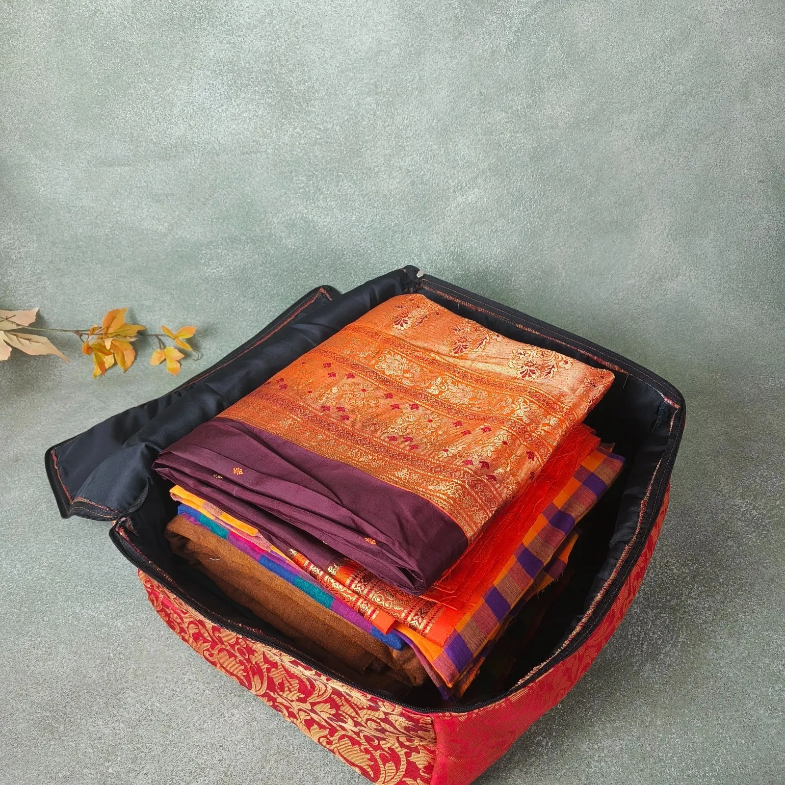 Saree Storage Bags Red Brocade Diamond weaves
