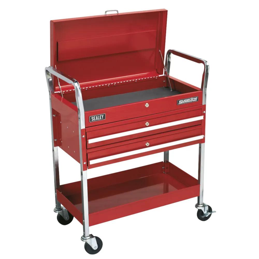 Sealey Heavy-Duty 2-Level Workshop Trolley with Lockable Top & 2 Drawers - Red - D