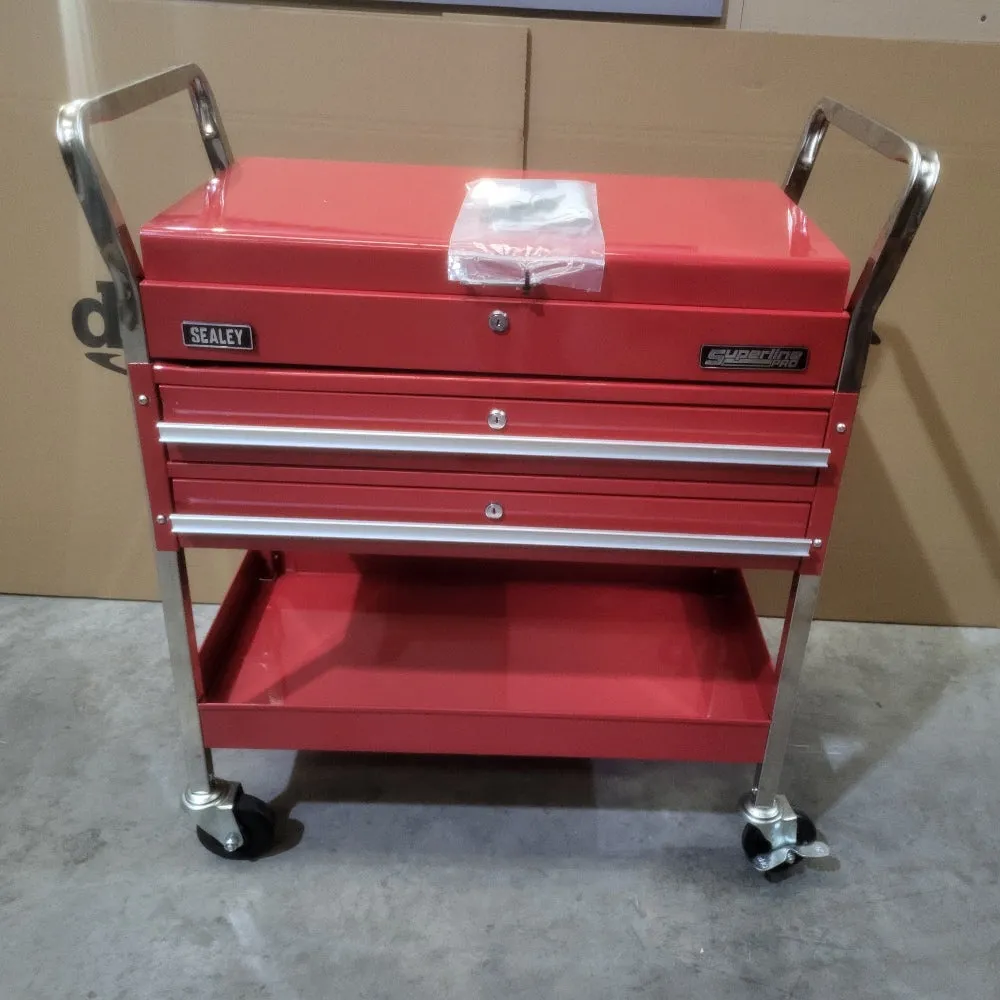 Sealey Heavy-Duty 2-Level Workshop Trolley with Lockable Top & 2 Drawers - Red - D