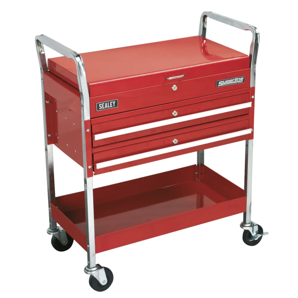 Sealey Heavy-Duty 2-Level Workshop Trolley with Lockable Top & 2 Drawers - Red - D