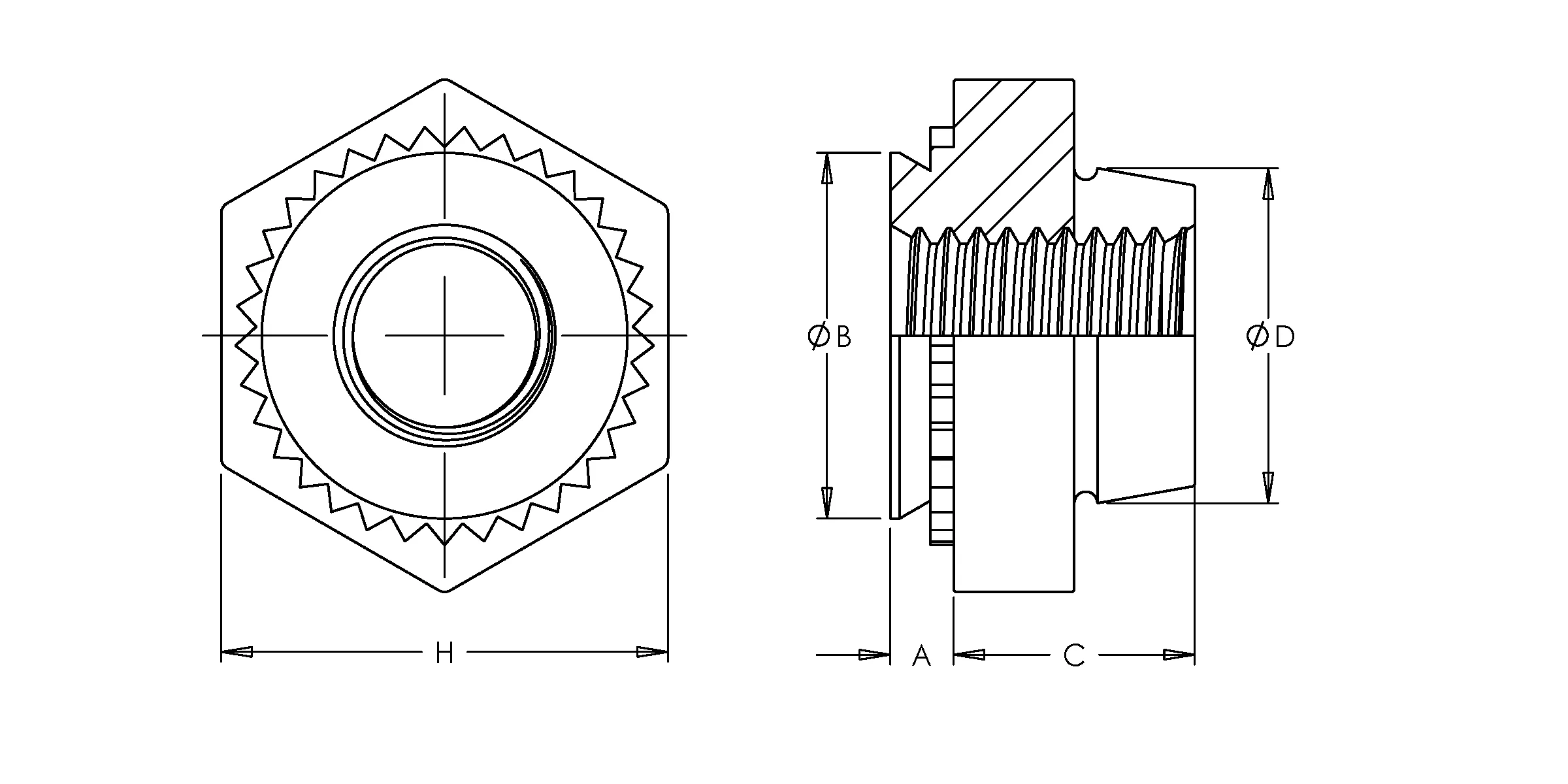 Self-Clinching Nut, Locking Thread, 7075 Aluminum, Metric, M4x0.7 x2, 100 Pack