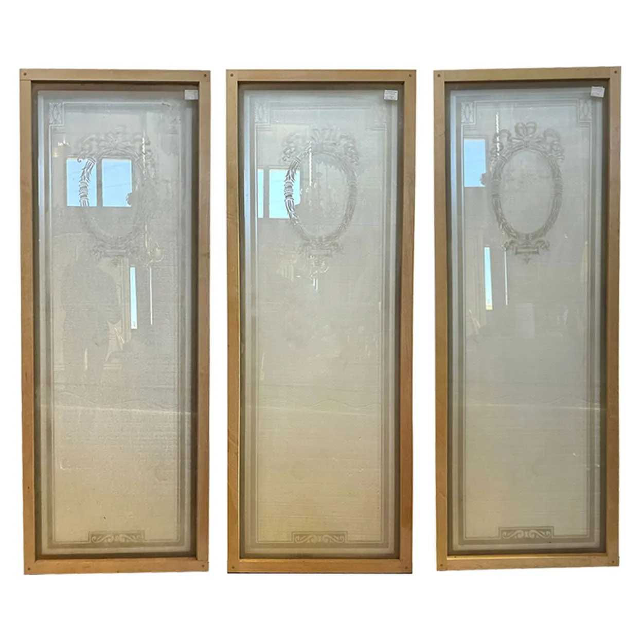 Set of Five English Neoclassical Etched Glass Windows