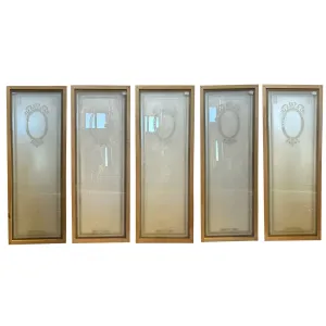 Set of Five English Neoclassical Etched Glass Windows