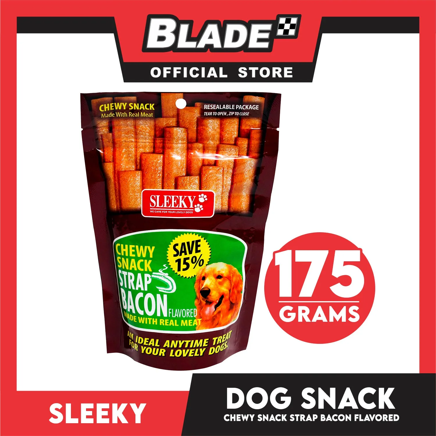Sleeky Chewy Strap Bacon Flavored 175g Dog Treats