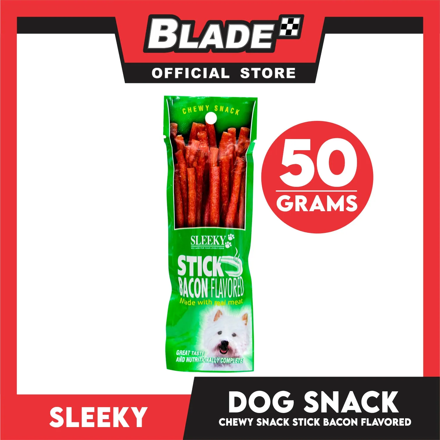 Sleeky Chewy Strap Bacon Flavored 50g Dog Treats