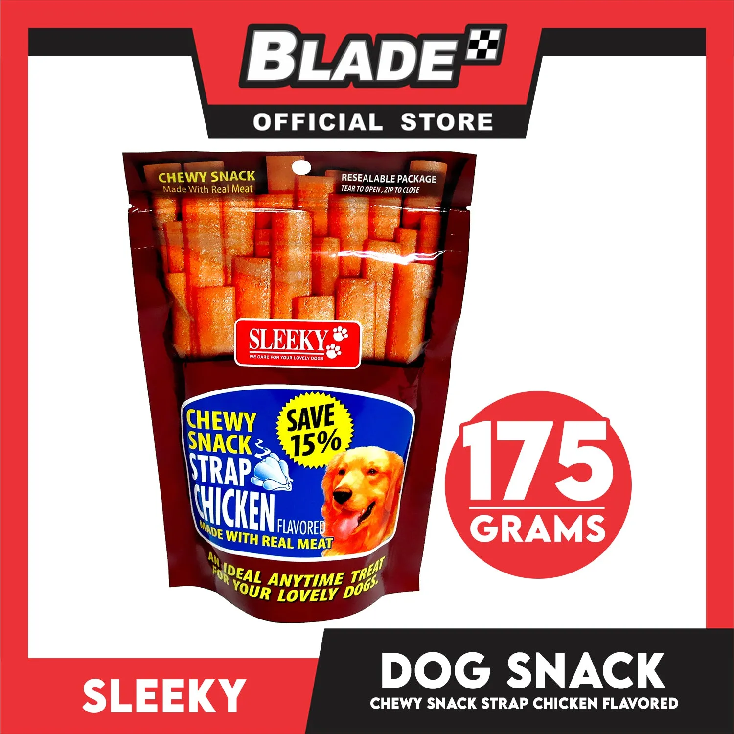 Sleeky Chewy Strap Chicken Flavored 175g Dog Treats
