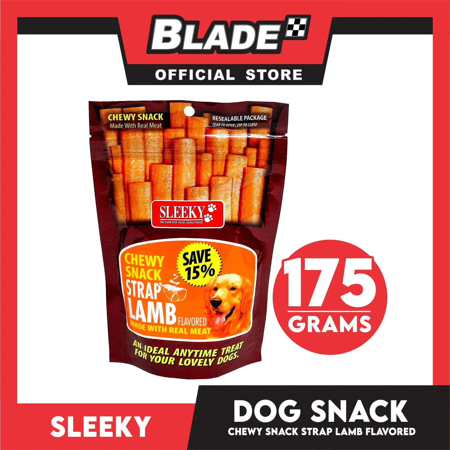 Sleeky Chewy Strap Lamb Flavored 175g Dog Treats