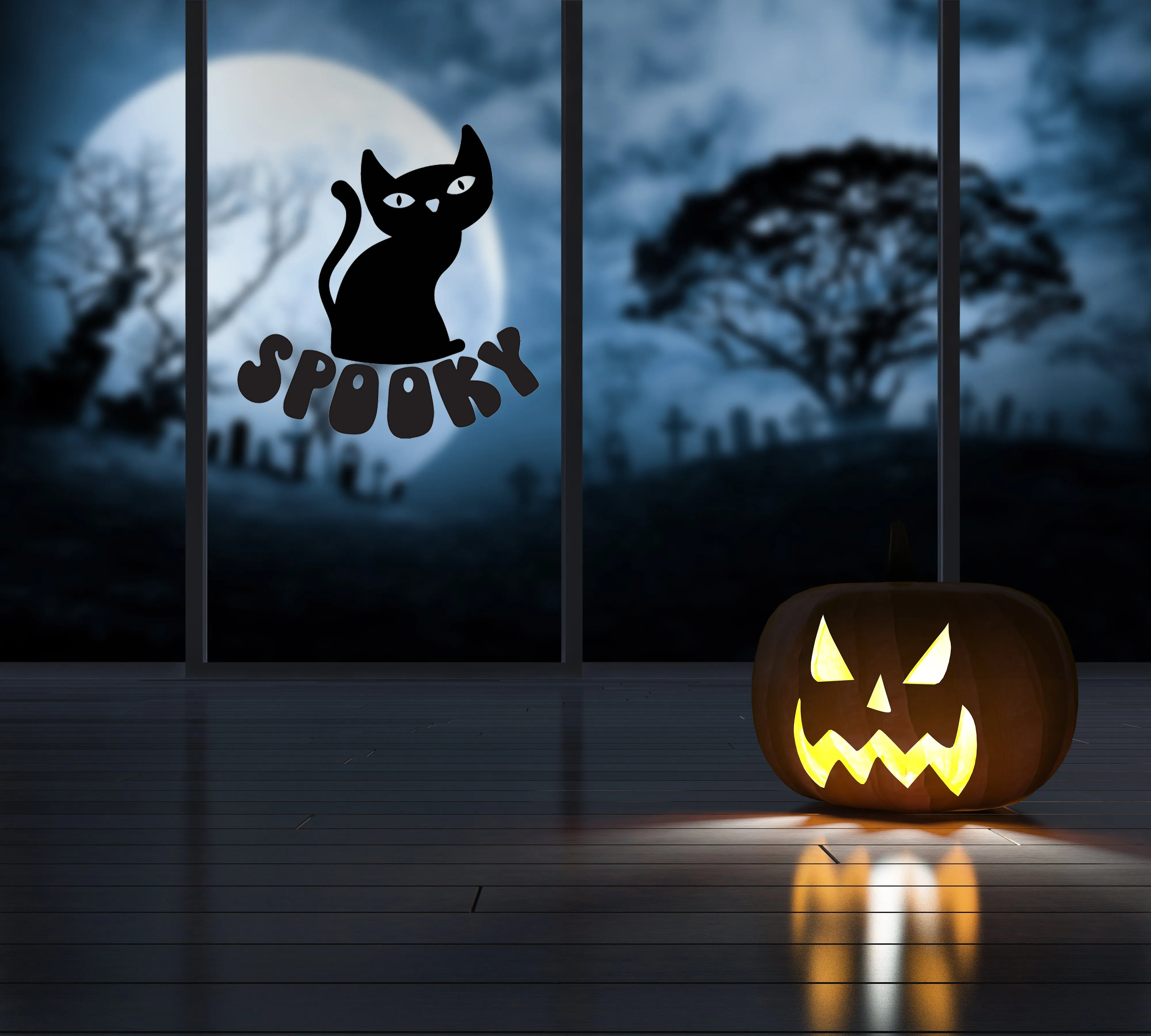 Spooky Cat Halloween Retail Vinyl