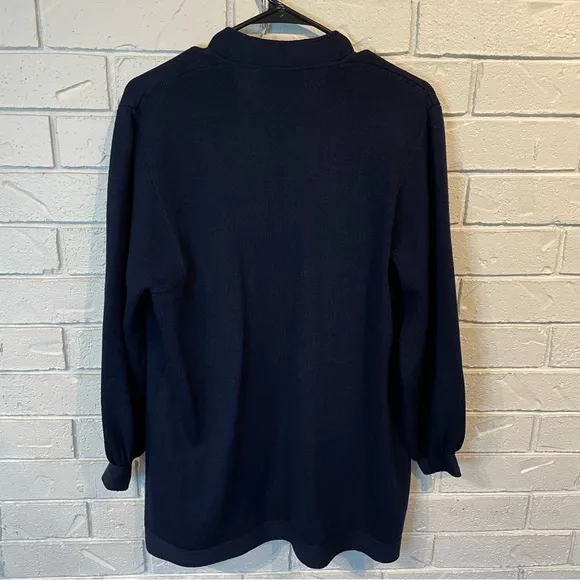 St. John Basics Navy Puffed Sleeve Sweater Cardigan S