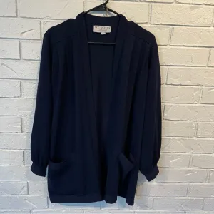 St. John Basics Navy Puffed Sleeve Sweater Cardigan S