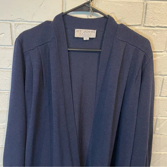 St. John Basics Navy Puffed Sleeve Sweater Cardigan S