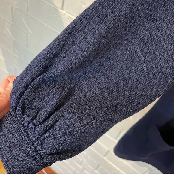 St. John Basics Navy Puffed Sleeve Sweater Cardigan S