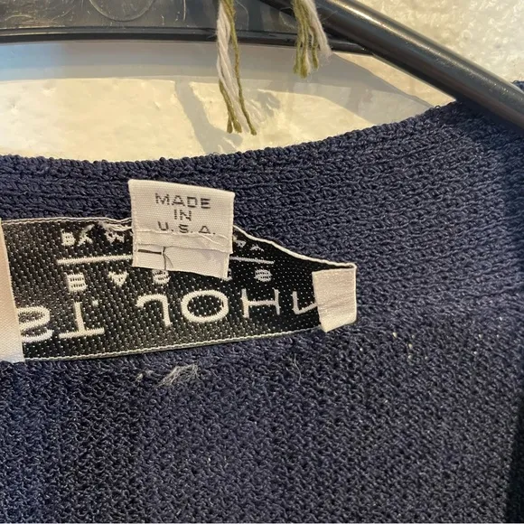 St. John Basics Navy Puffed Sleeve Sweater Cardigan S