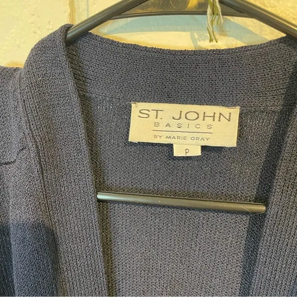 St. John Basics Navy Puffed Sleeve Sweater Cardigan S