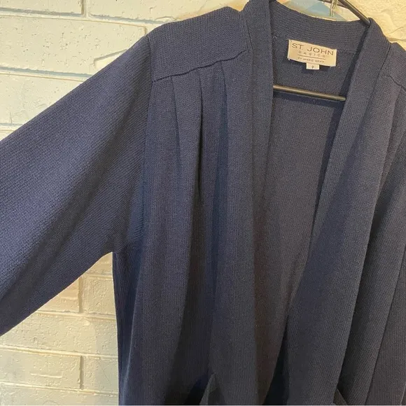 St. John Basics Navy Puffed Sleeve Sweater Cardigan S