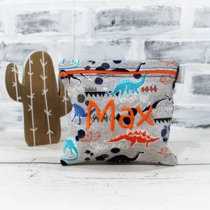 Teal and Orange Dino Personalized Reusable Food Bag