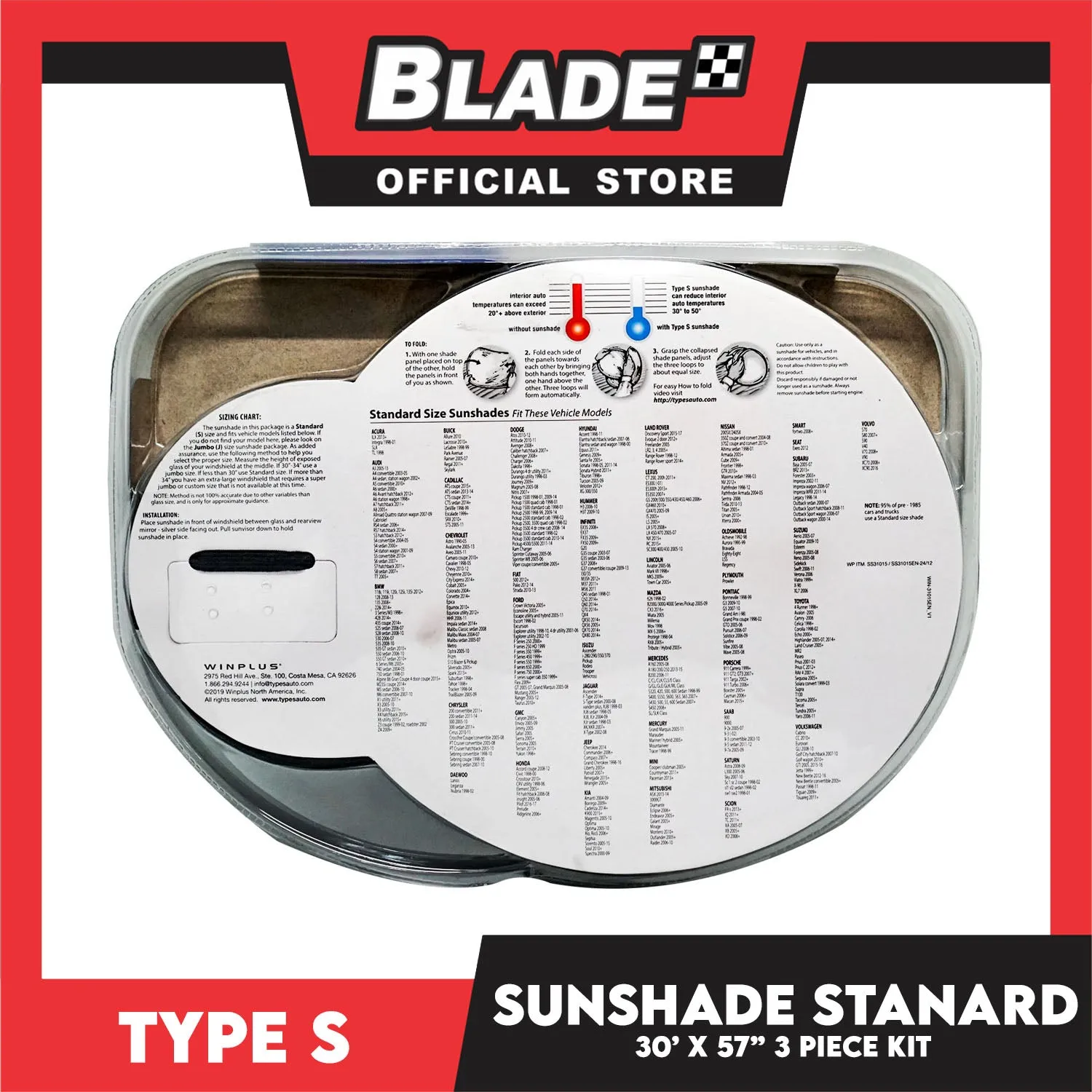 Type S Sunshade 30'' x 57'' 3 Piece Kit S31015