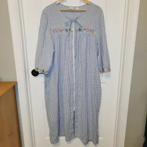 Vermont Country Store Nightgown 2X Robe Blue Gingham Seersucker Floral Cottage