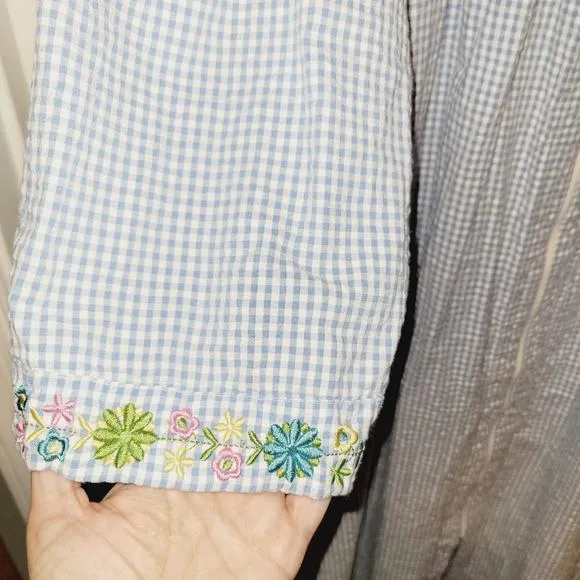 Vermont Country Store Nightgown 2X Robe Blue Gingham Seersucker Floral Cottage