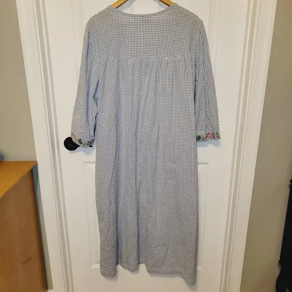Vermont Country Store Nightgown 2X Robe Blue Gingham Seersucker Floral Cottage