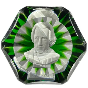 Vintage Faceted Baccarat Crystal President Andrew Jackson Sulphide on Transparent Green