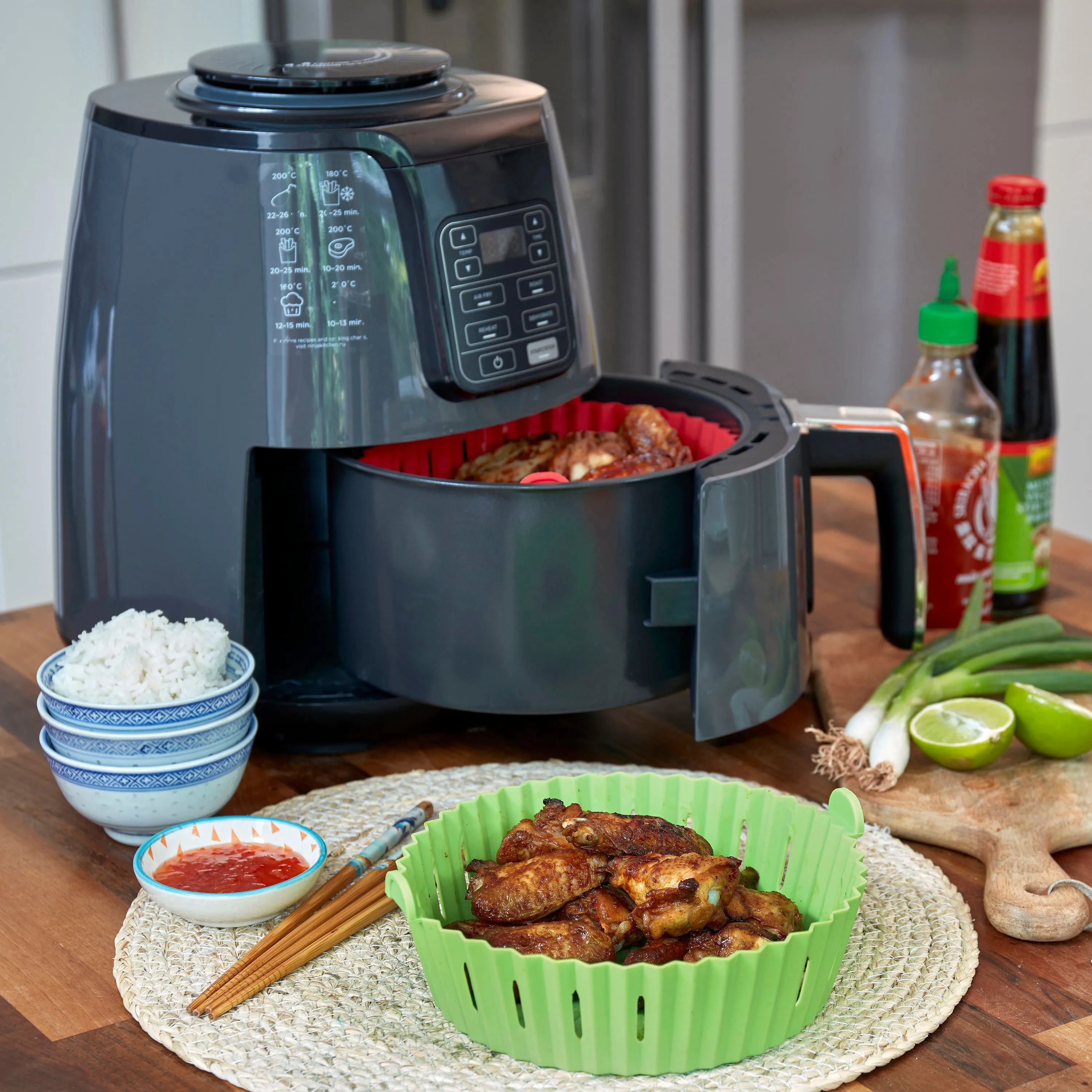 WAFE Silicone Air Fryer Liner 2PACK - Lime Green/Grey
