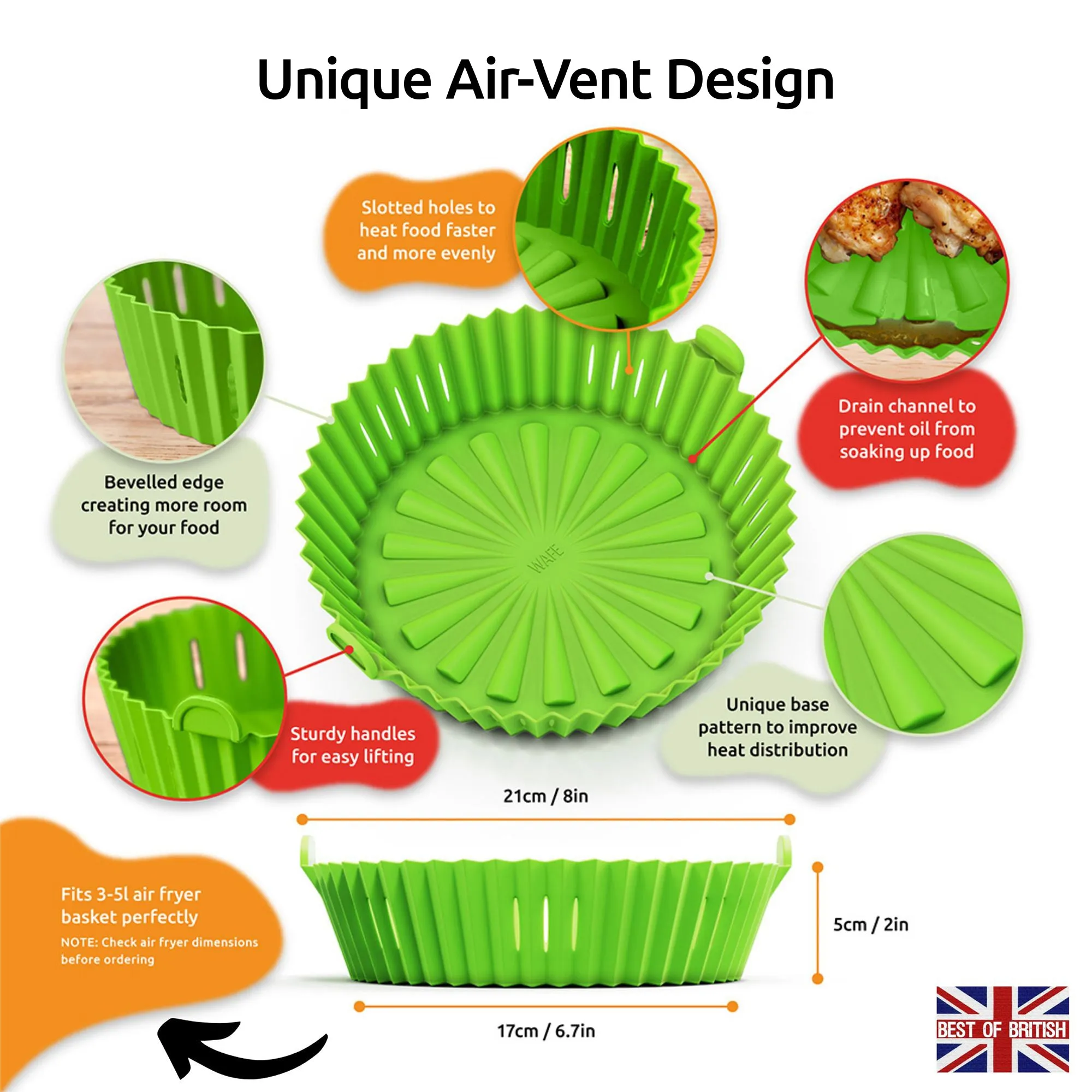 WAFE Silicone Air Fryer Liner 2PACK - Lime Green/Grey