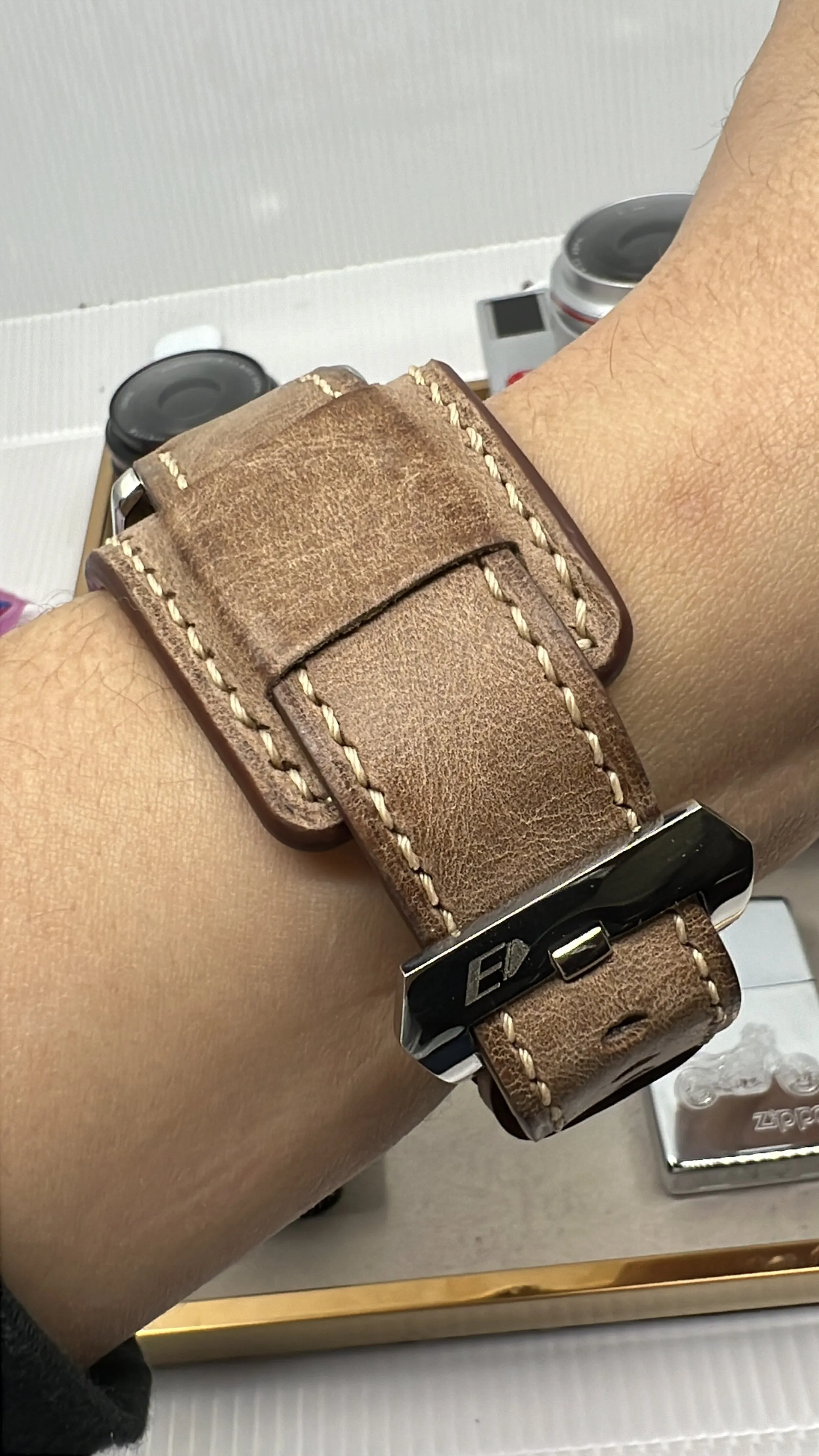 Watch Band Straps Cuff Watchstraps in Genuine Distress Brown Leather, Handmade Personalise Cuff Watchband 20mm 19mm, Bund Style Watch Band, Gift Ideas