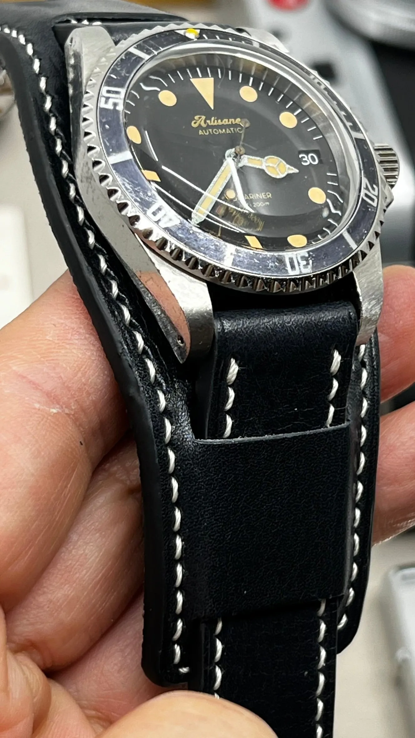 Watch Strap & Band in Black Genuine Leather, Wristwatch Band 20mm, Watchstraps 19mm, Handmade Cuff watch band 18mm 24mm, Personalise Gift Ideas