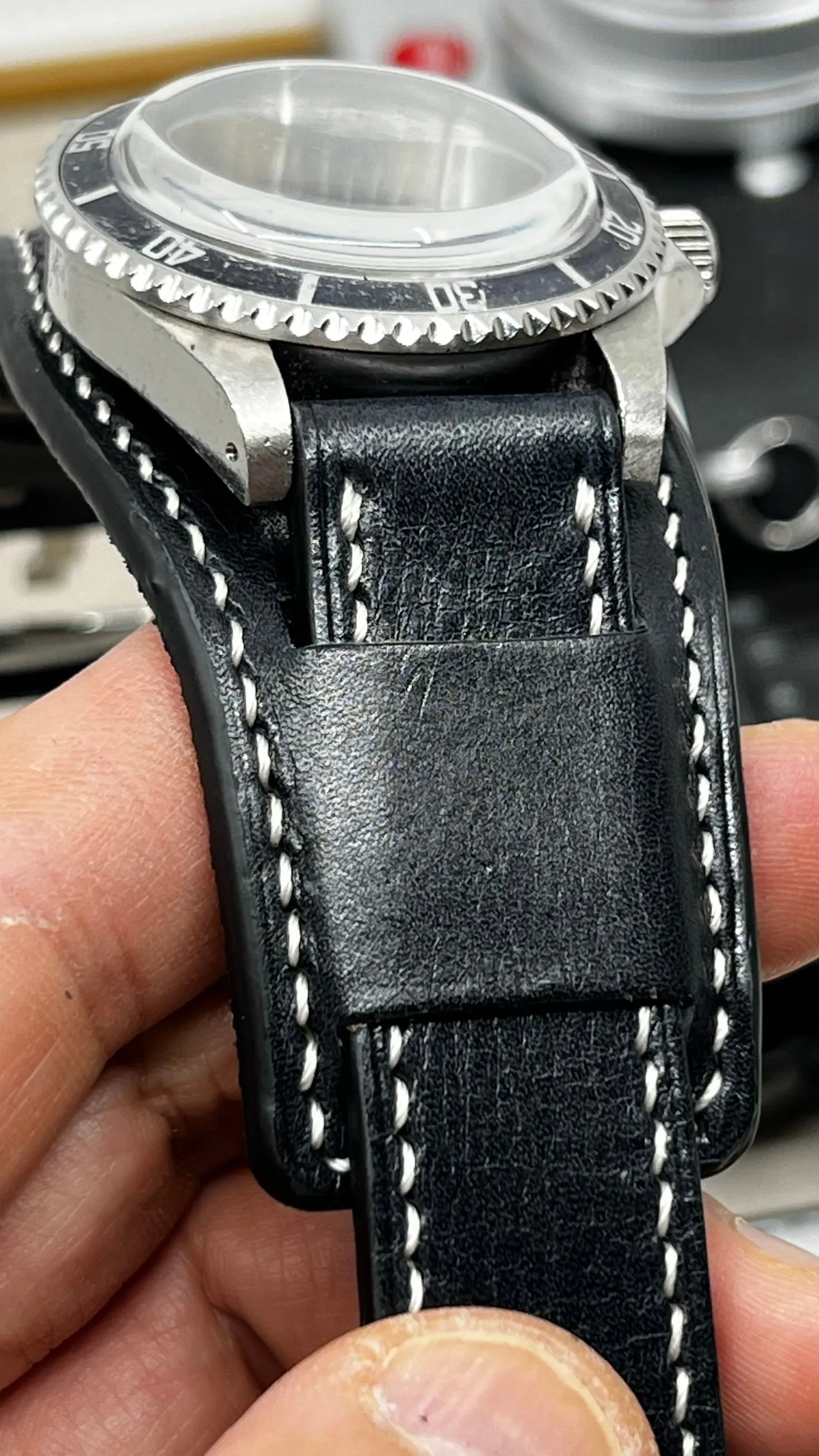 Watch Strap & Band in Black Genuine Leather, Wristwatch Band 20mm, Watchstraps 19mm, Handmade Cuff watch band 18mm 24mm, Personalise Gift Ideas