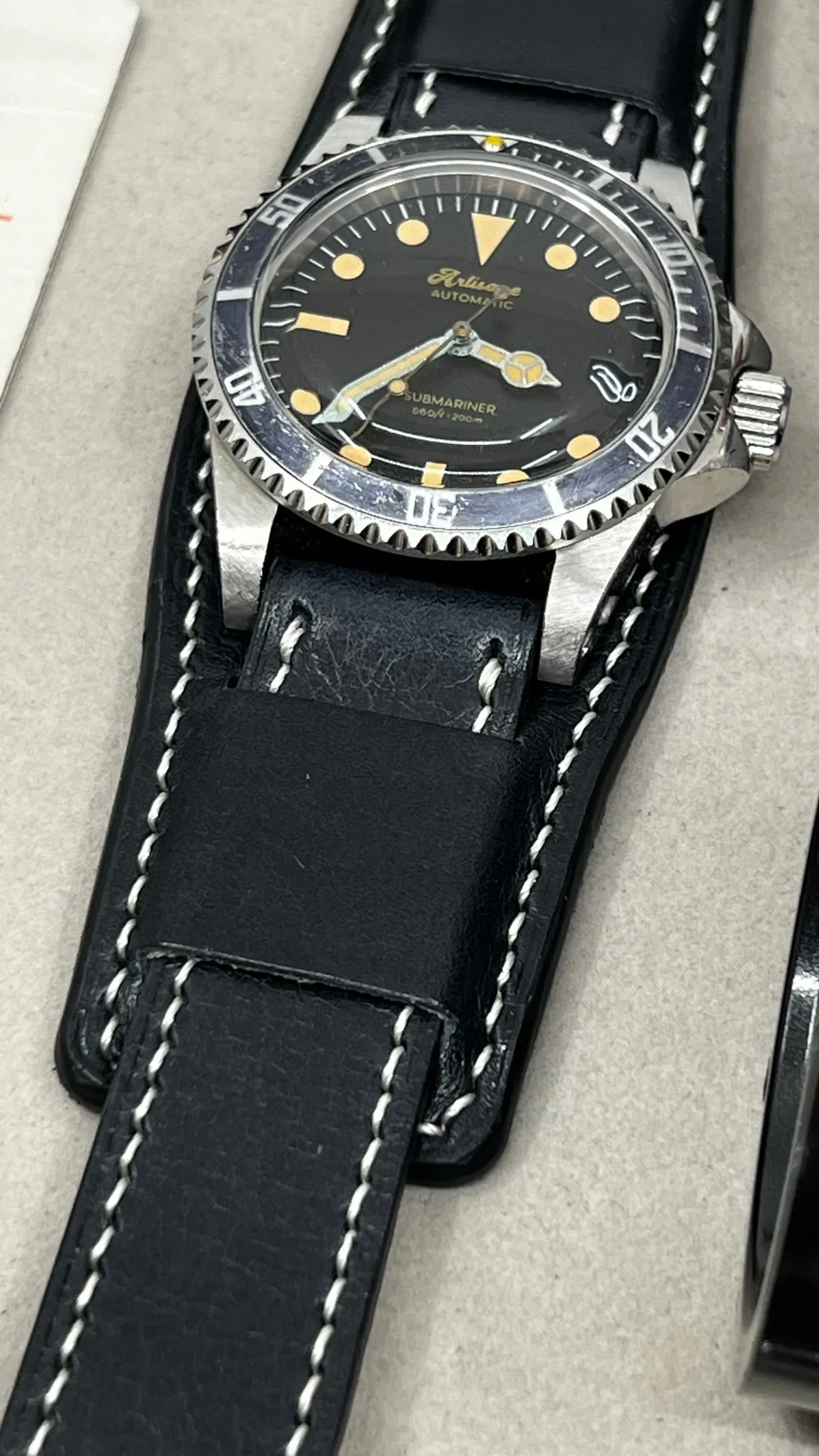 Watch Strap & Band in Black Genuine Leather, Wristwatch Band 20mm, Watchstraps 19mm, Handmade Cuff watch band 18mm 24mm, Personalise Gift Ideas