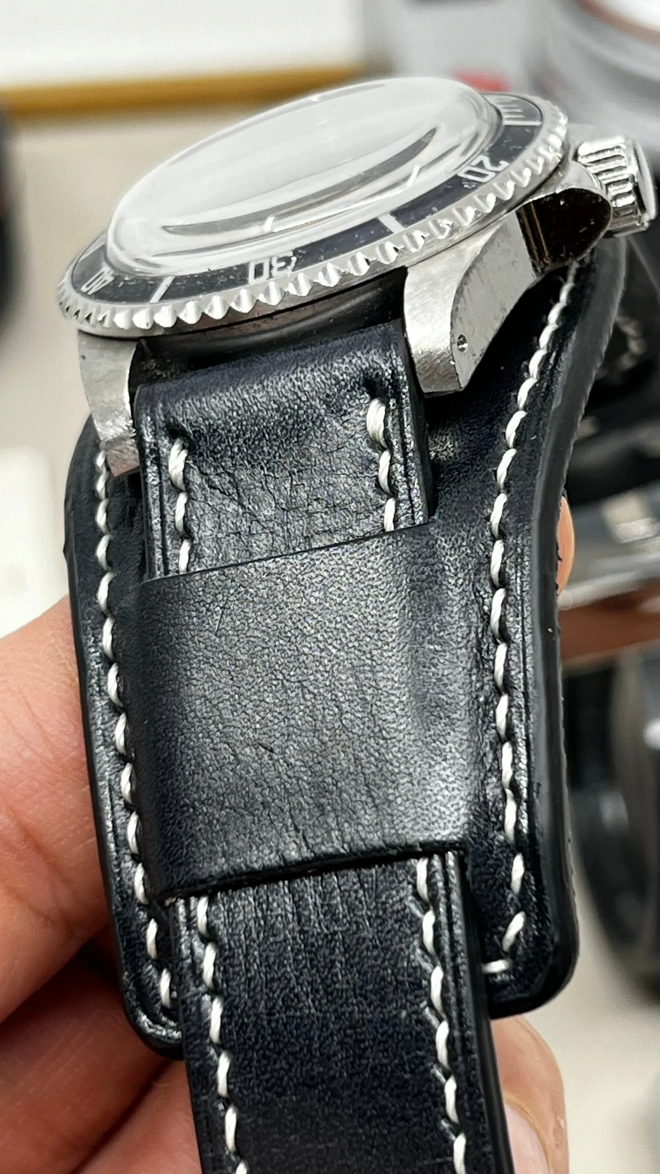 Watch Strap & Band in Black Genuine Leather, Wristwatch Band 20mm, Watchstraps 19mm, Handmade Cuff watch band 18mm 24mm, Personalise Gift Ideas