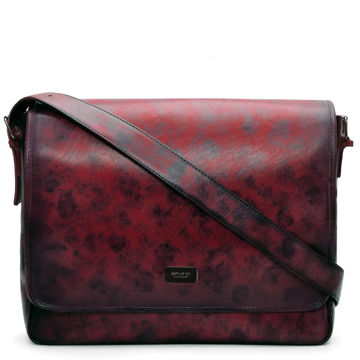 Wine Smudged Print Leather Messenger Bag By Brune & Bareskin