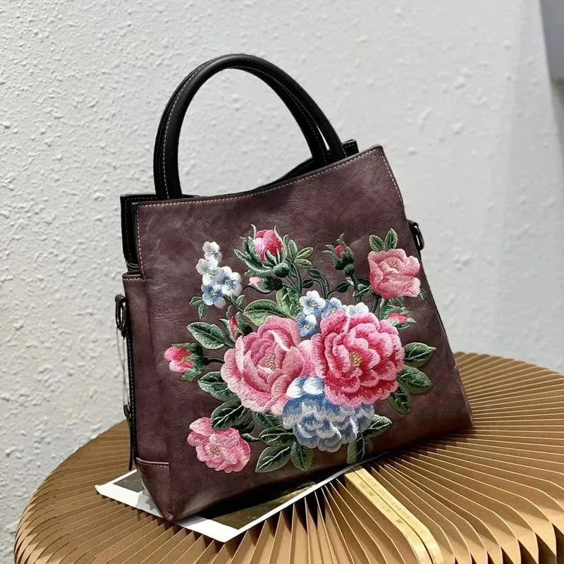 Women’s All Seasons Floral Embroidered Handbag Crossbody Bag - One Size
