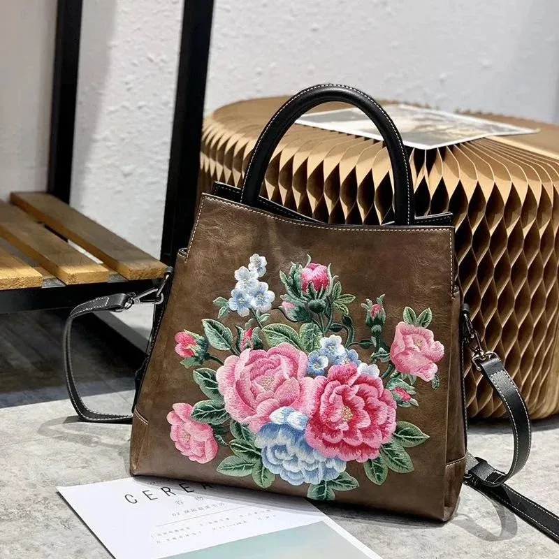 Women’s All Seasons Floral Embroidered Handbag Crossbody Bag - One Size