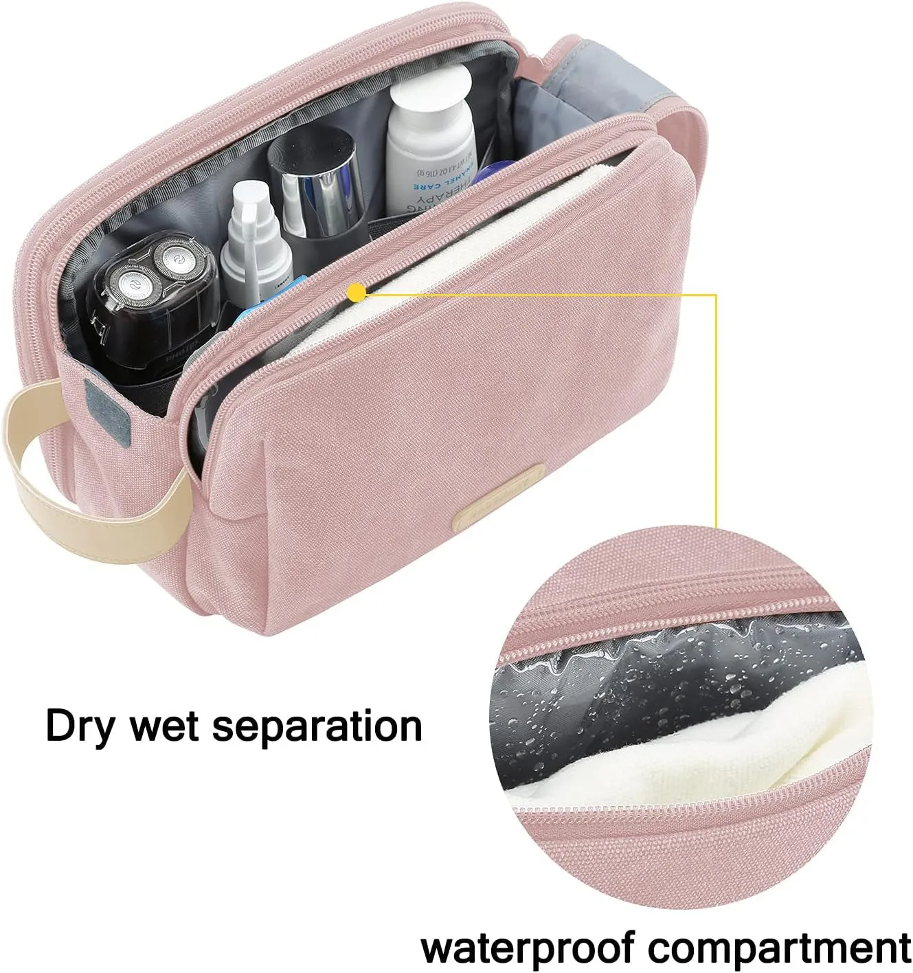 Womens Travel Toiletry Bag Waterproof Shaving Bag, Pink