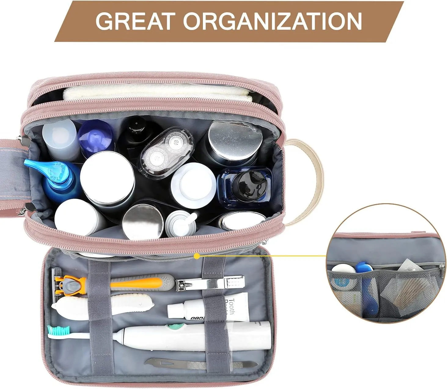 Womens Travel Toiletry Bag Waterproof Shaving Bag, Pink