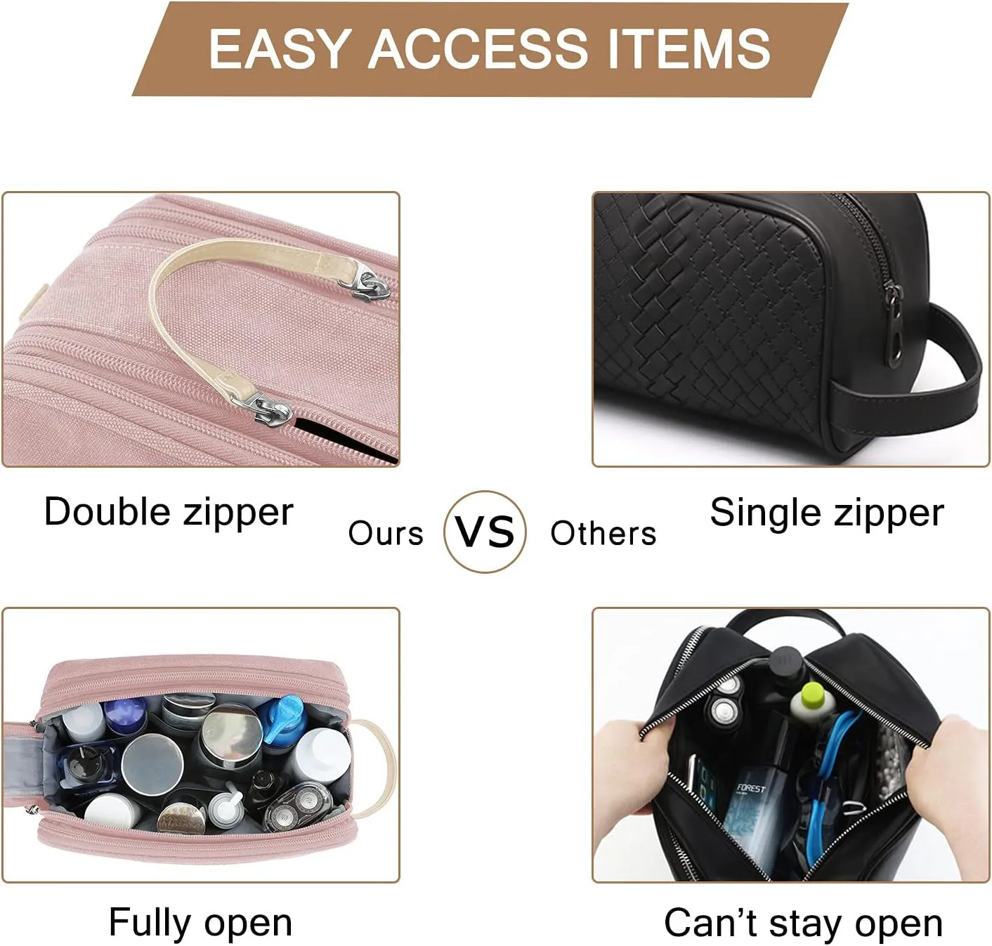 Womens Travel Toiletry Bag Waterproof Shaving Bag, Pink