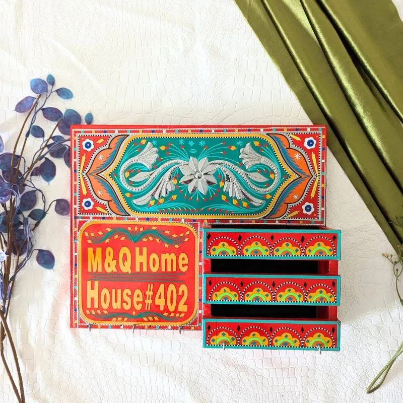 Wooden Name Plate with Document & Key Holder