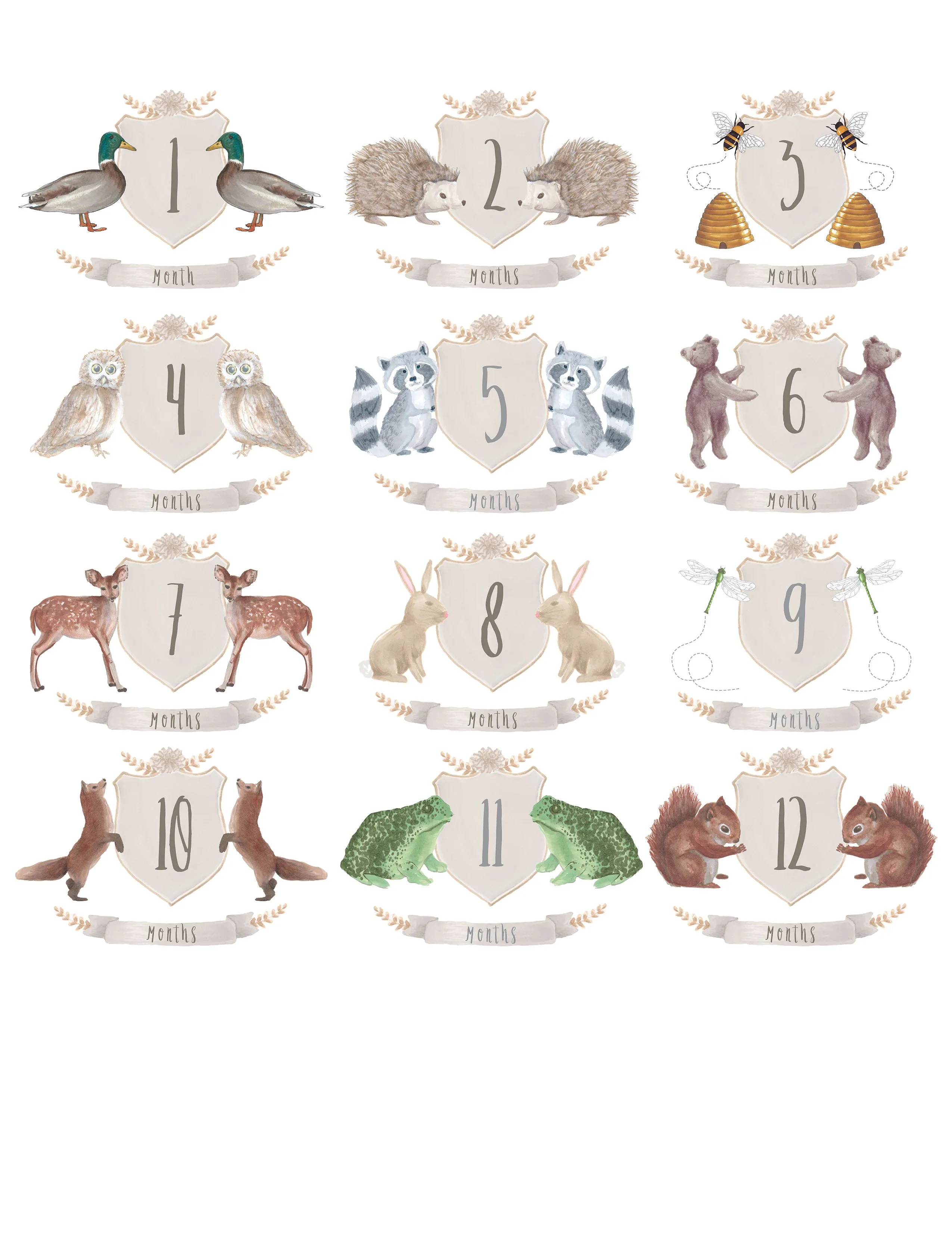 Woodland Animal Themed Monthly Milestone Photo Cards