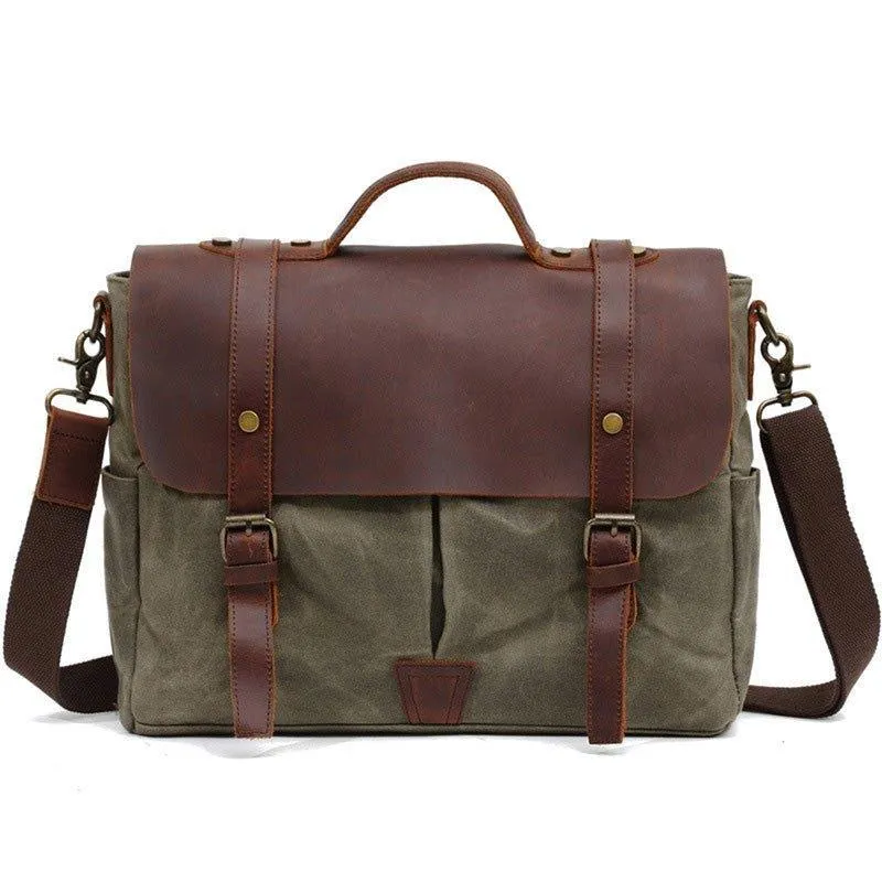 Woosir Crossbody Laptop Bag Mens Canvas and Leather