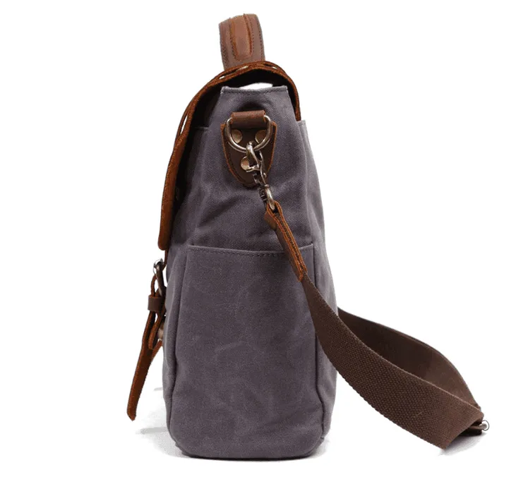 Woosir Crossbody Laptop Bag Mens Canvas and Leather